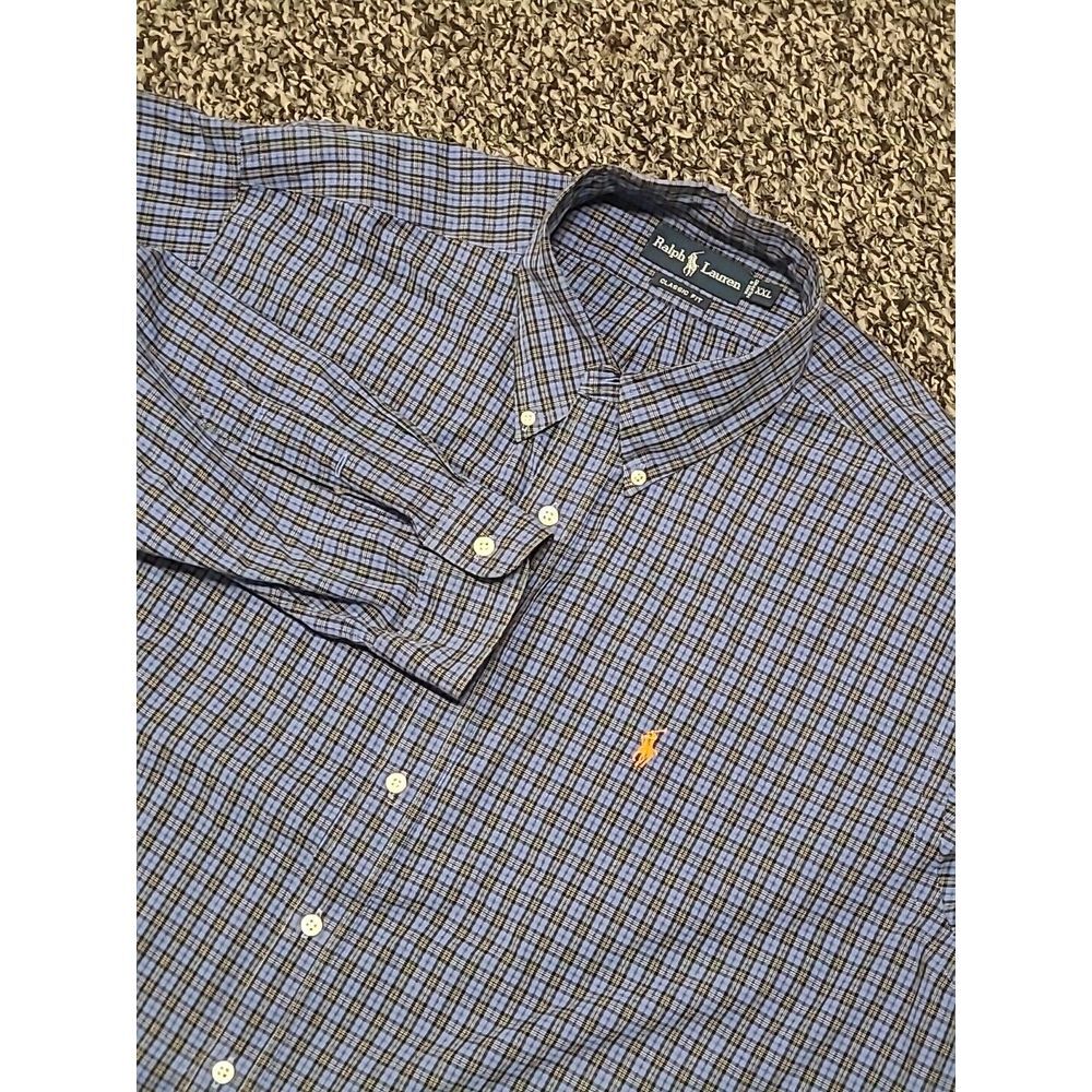 Ralph Lauren Shirt Mens XXL 2XL Blue Plaid Long Sleeve Custom Fit Button Down
